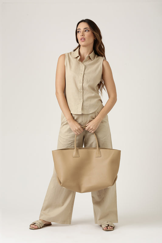 Beige Sleeveless Shirt