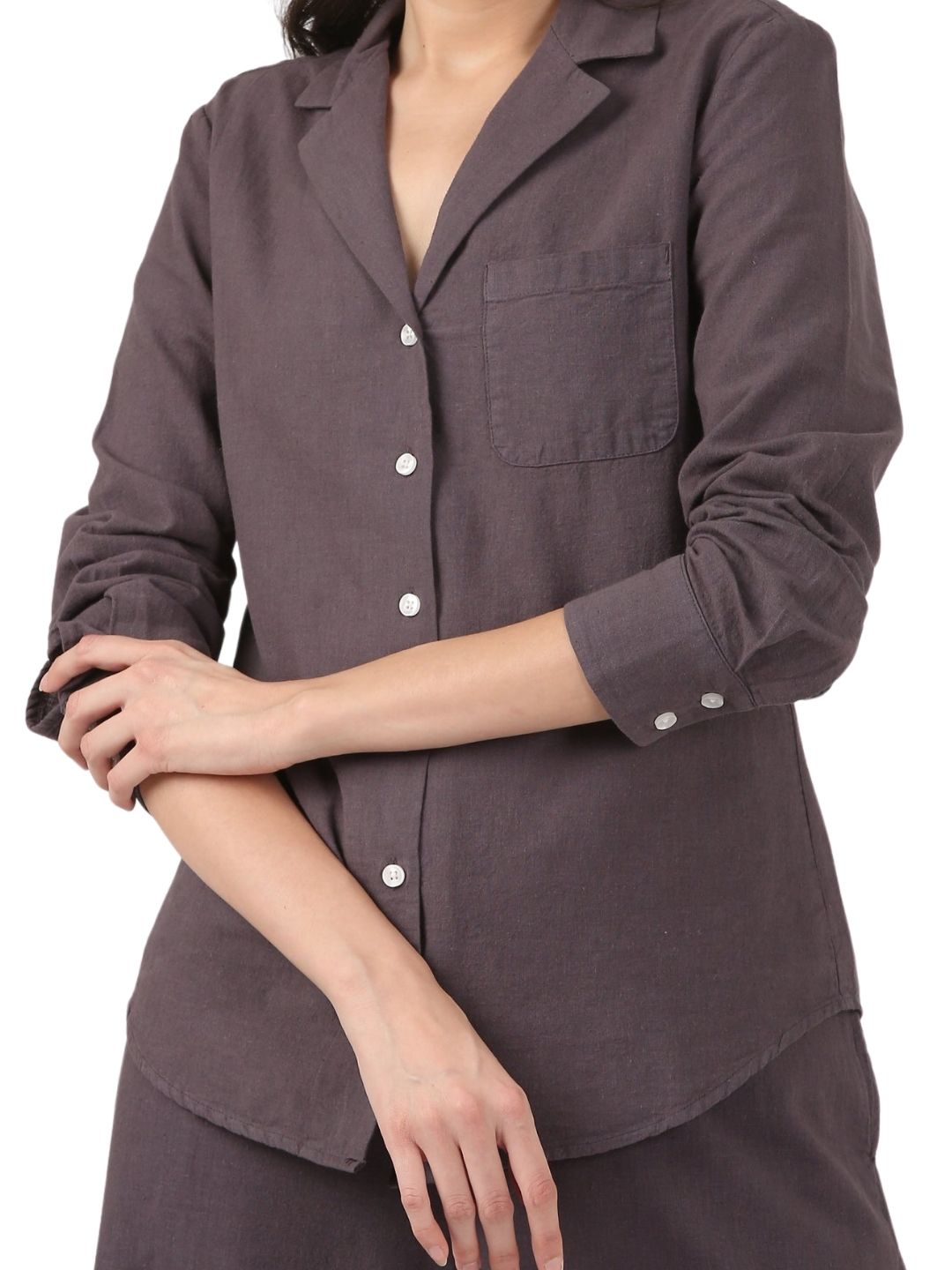 Linen Lapel Shirt - Charcoal Grey