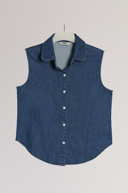 Indigo Denim Sleeveless Shirt