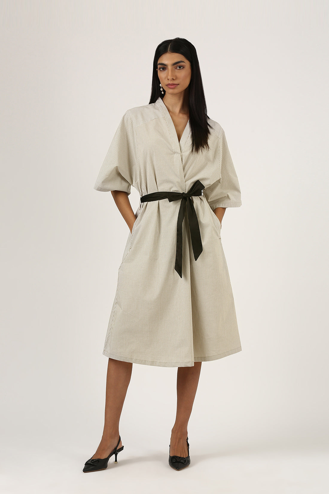 Sandstone & Offwhite Striped Kimono Dress