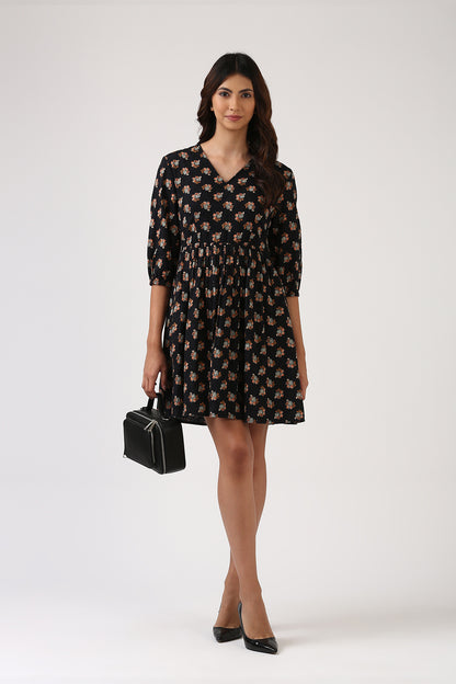 Black Printed Fit & Flare Dress