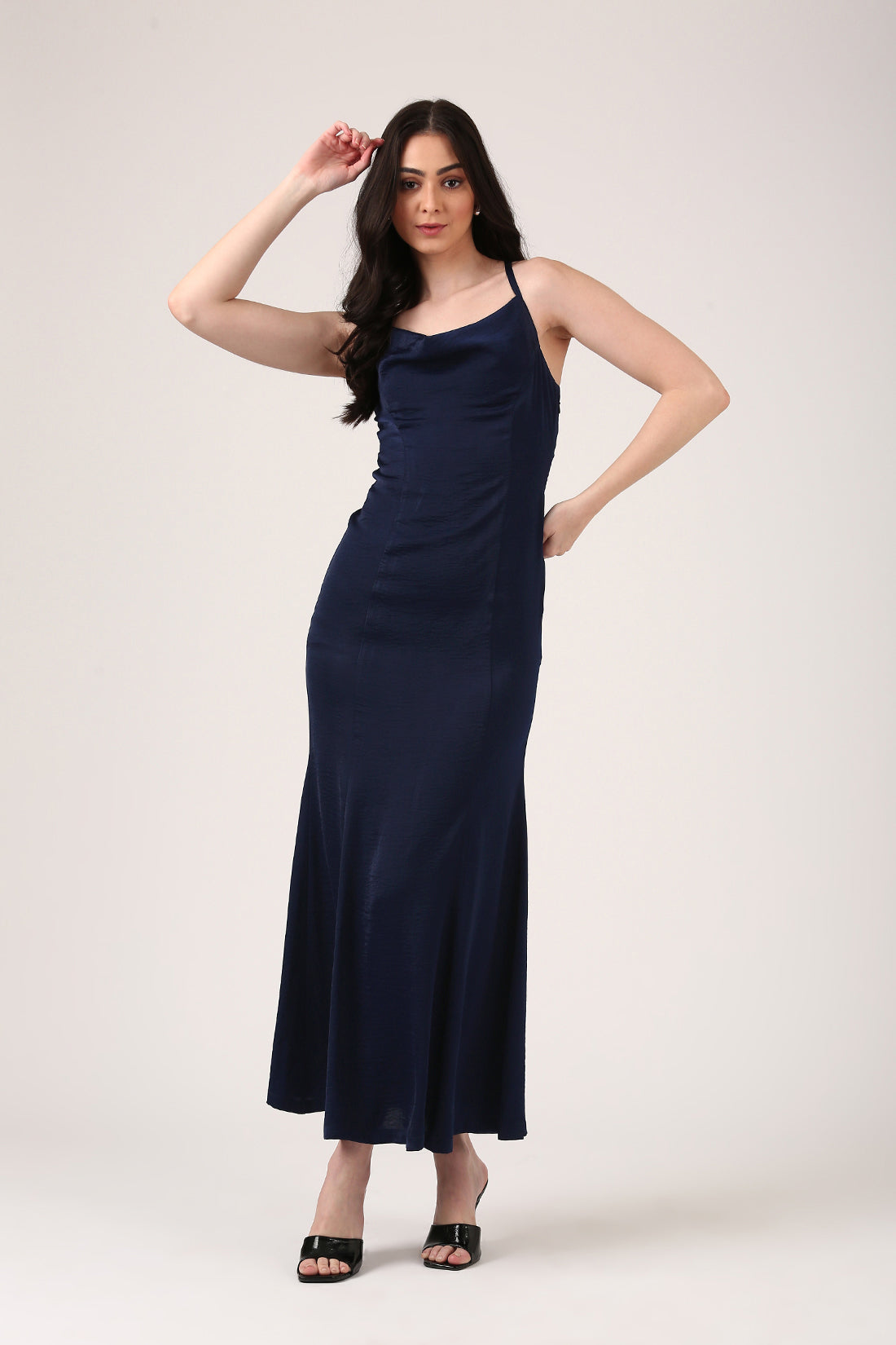 Midnight Blue Satin Dress