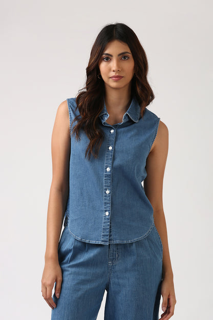 Light Indigo Denim Sleeveless Shirt