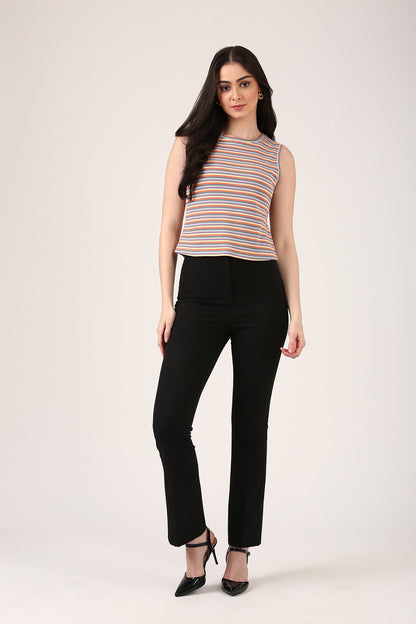 Cotton Multi-Stripe Ribbed Tank Top – Sleeveless Fitted Style