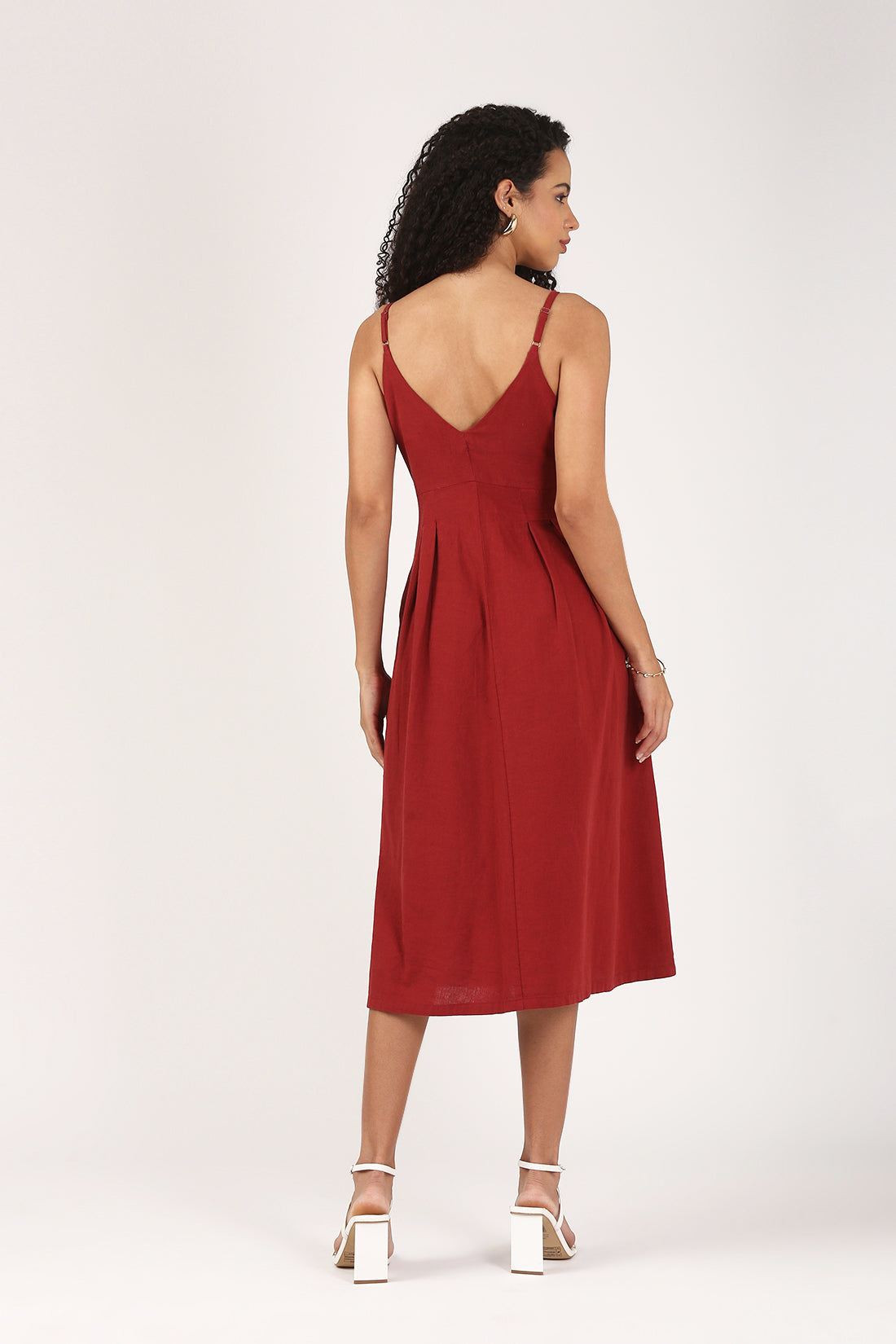 Mira Linen V-Neck Dress in Merlot