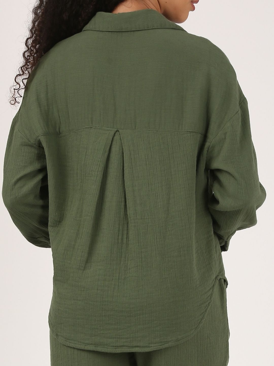 Bottle Green Cotton double cloth Crinkle Oversized Shirt