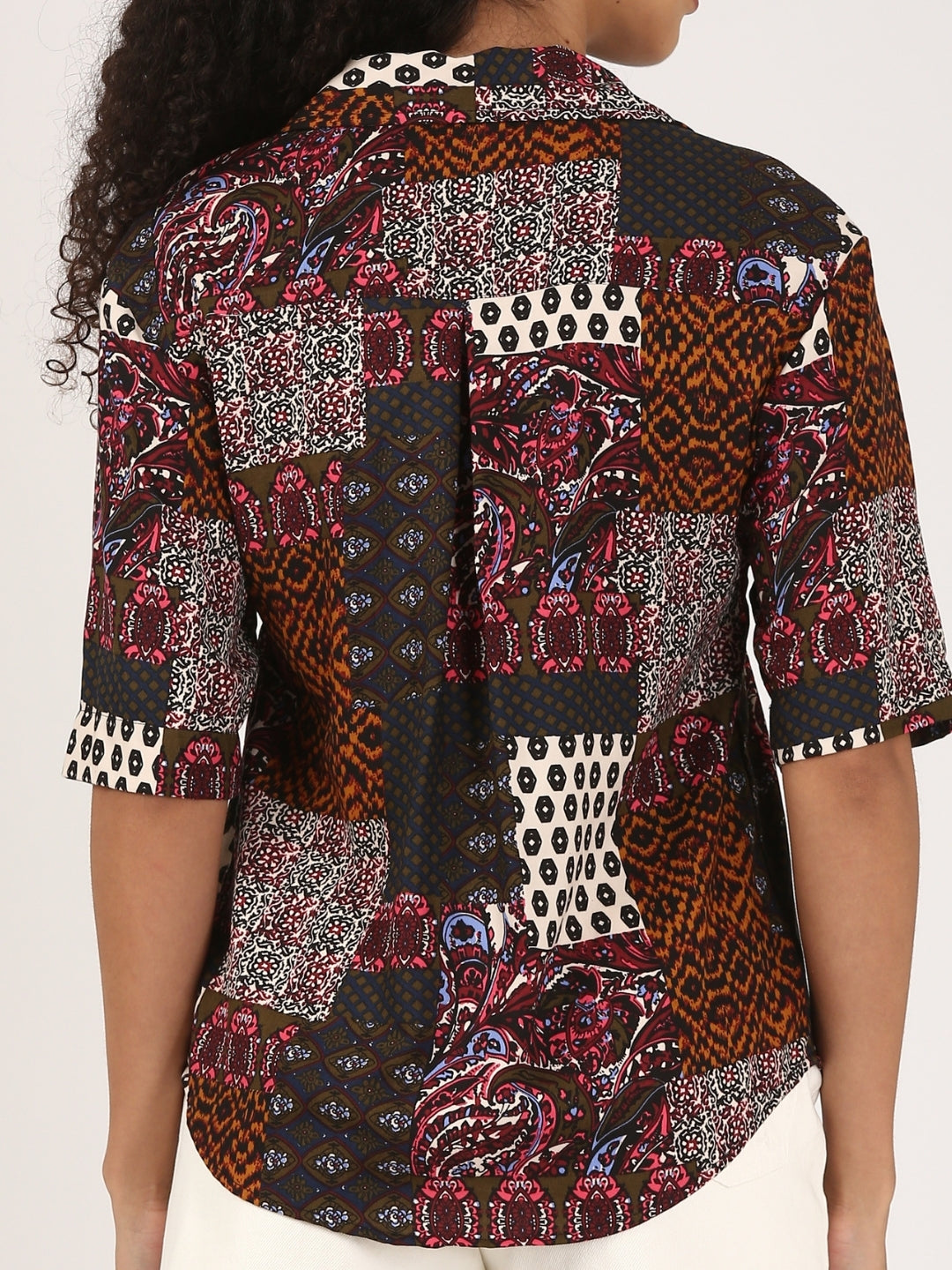 Bellini-Women’s Vintage Patchwork Print Regular Fit Short Sleeve Shirt