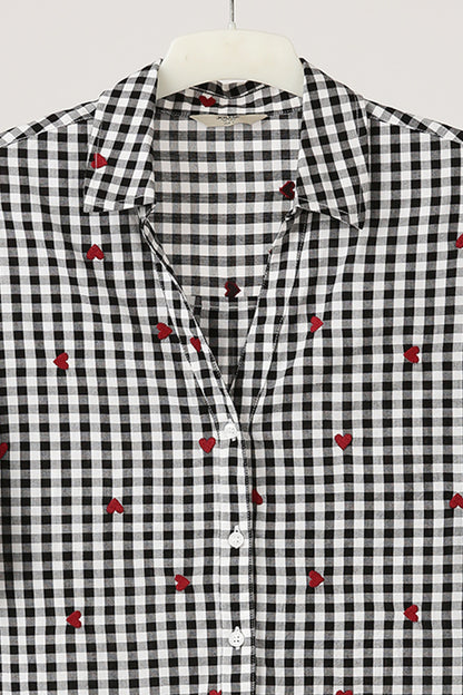 Gingham Heart Embroidered Shirt