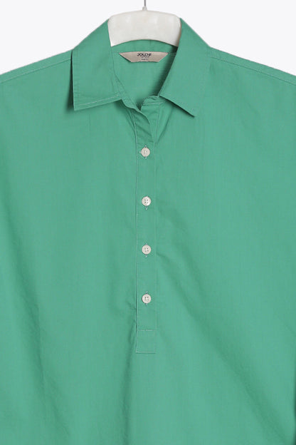 Green Longline Poplin Shirt