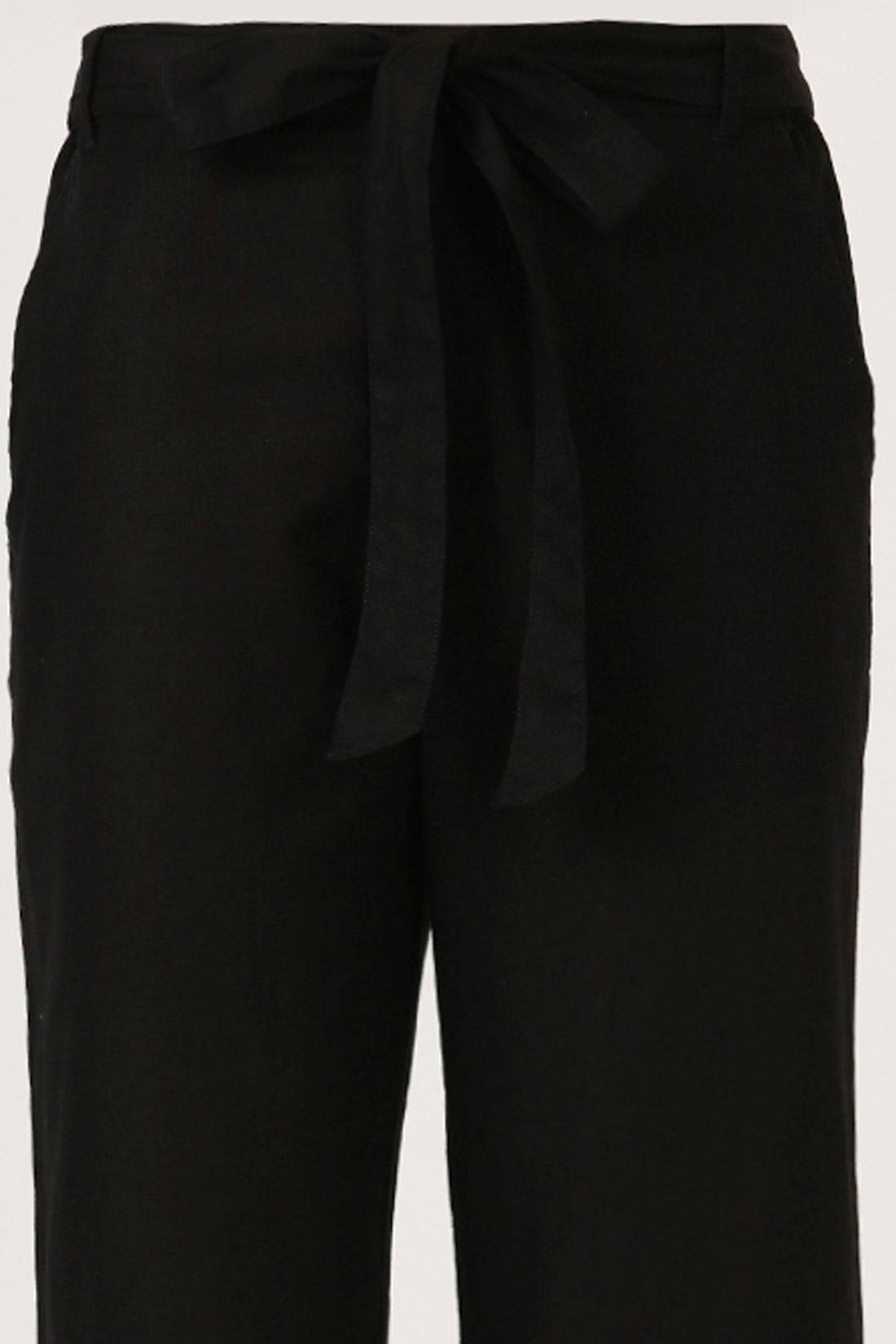 Black Linen Wide Leg Pant With Belt