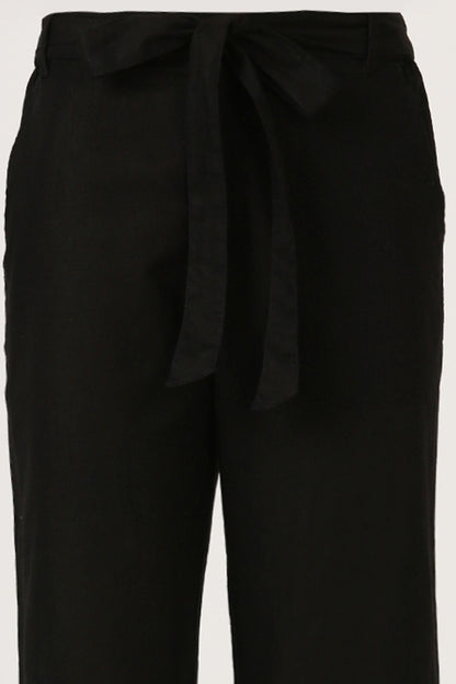 Black Linen Wide Leg Pant With Belt