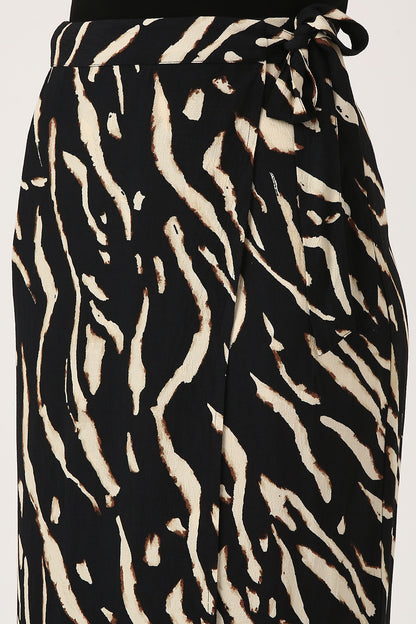 Black Printed Wrap Skirt