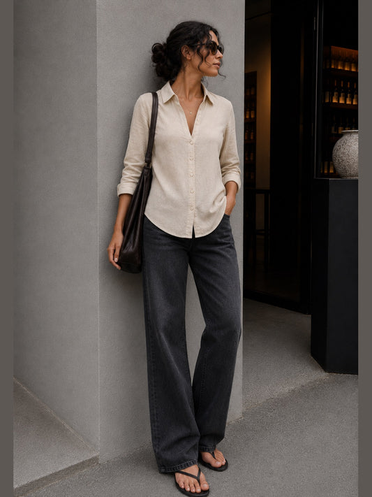 Linen Classic Fit Shirt - Beige