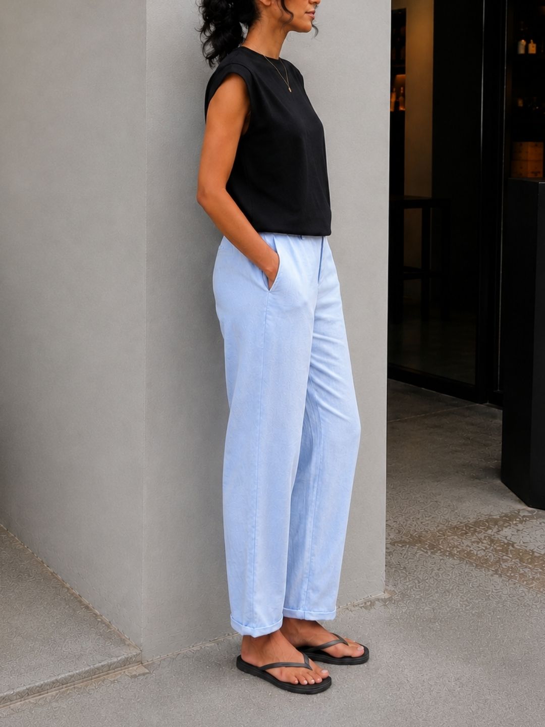 Cloud Blue Soft Linen Pant