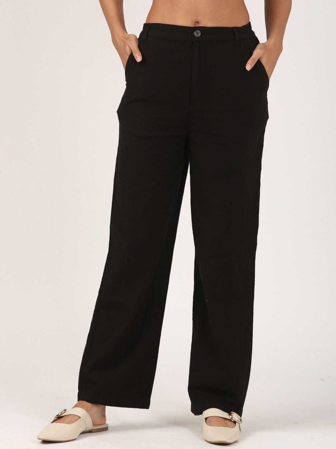 Black linen wide leg pant