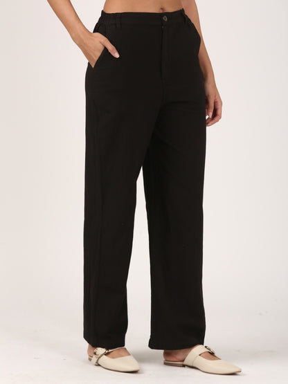 Black linen wide leg pant
