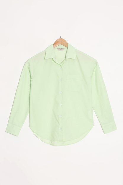 Lime Poplin Shirt With Pocket