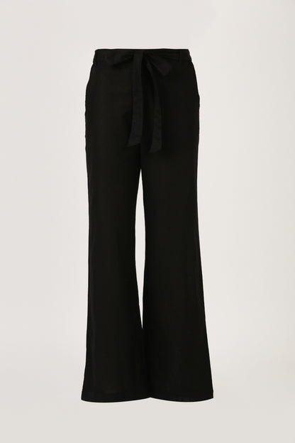 Black Linen Wide Leg Pant With Belt