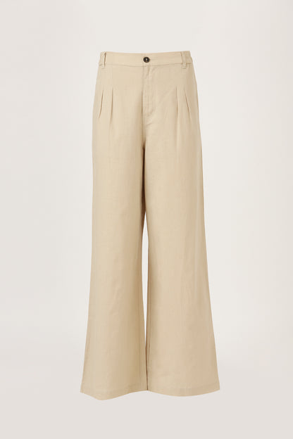 Beige Linen Flare Pant