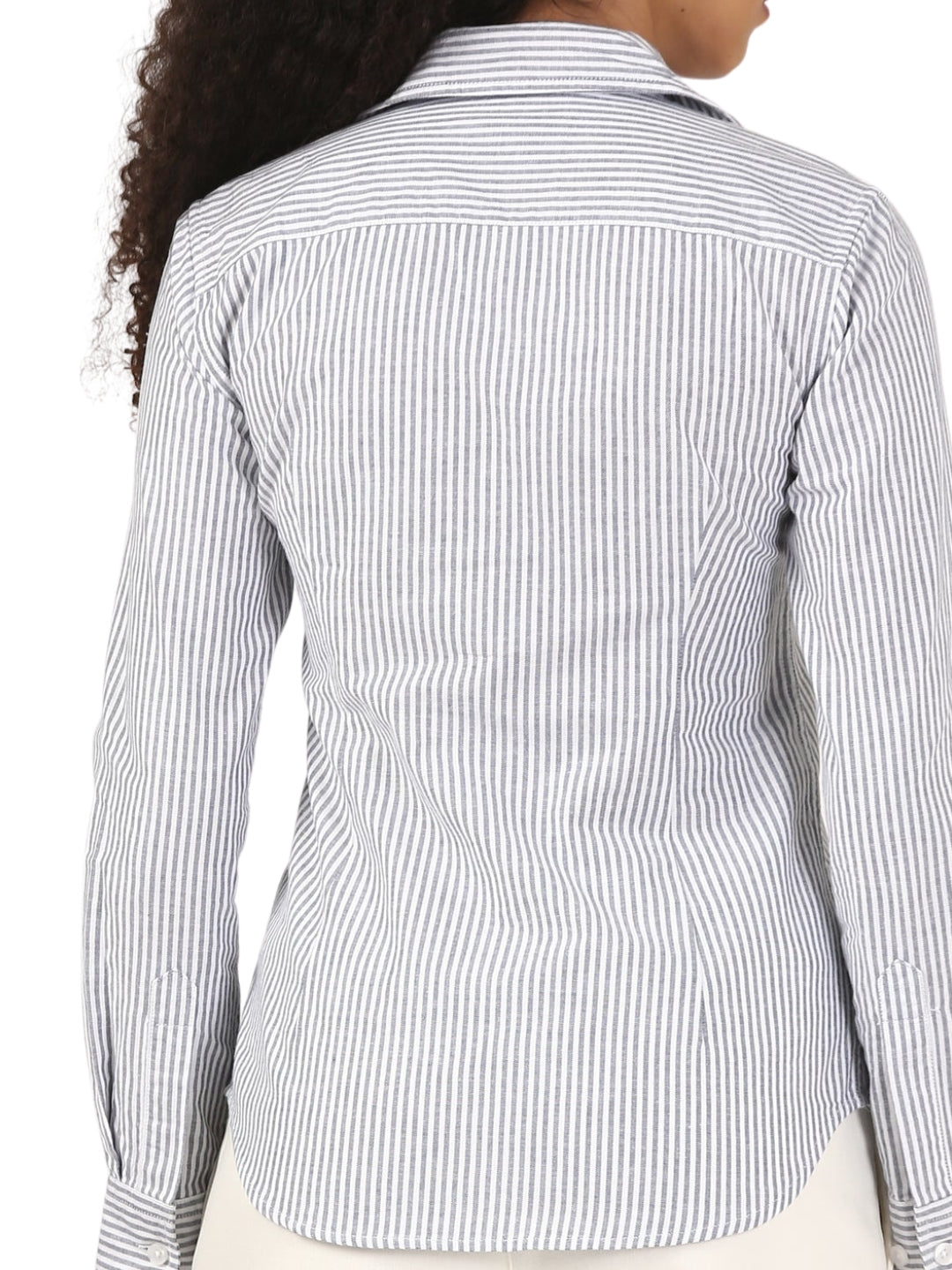 90s Ash Grey Fitted Stripe Shirt