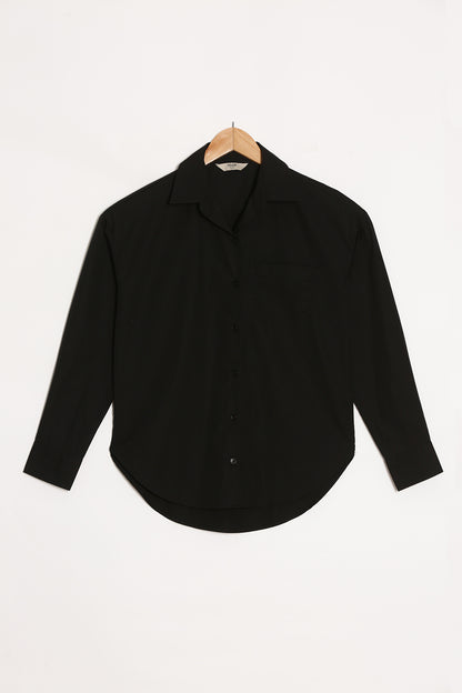 Black Poplin Shirt With Pocket