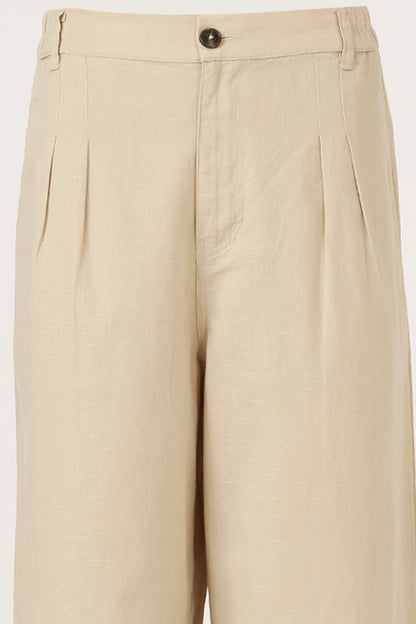 Beige Linen Flare Pant