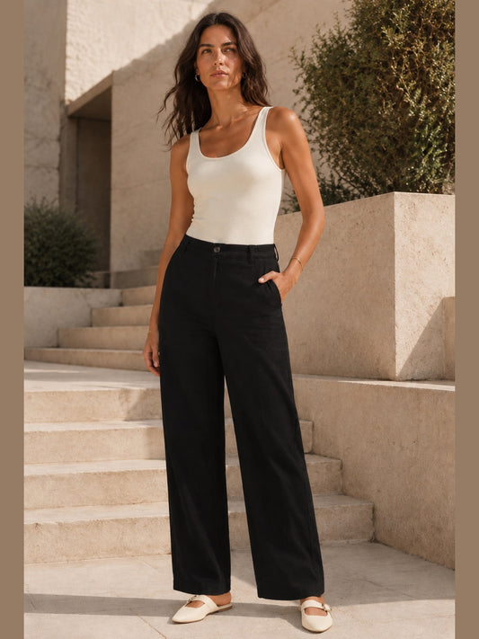 Black linen wide leg pant