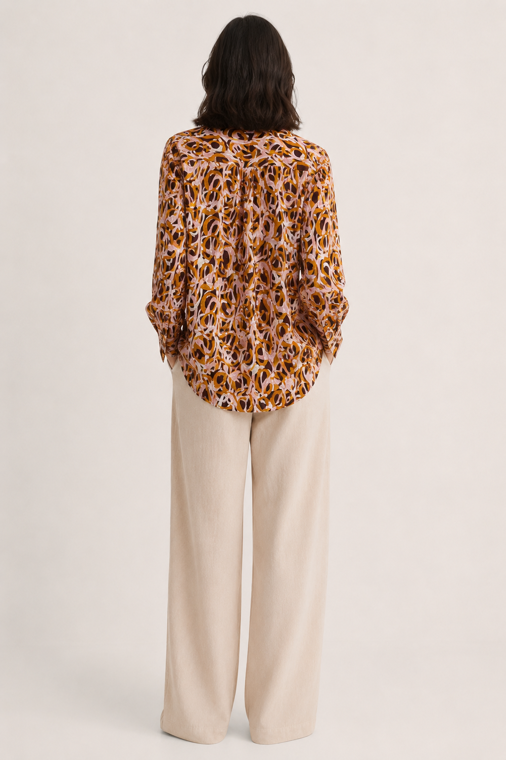 Oversized Cotton Dobby Shirt With Bold Abstract Loop Print