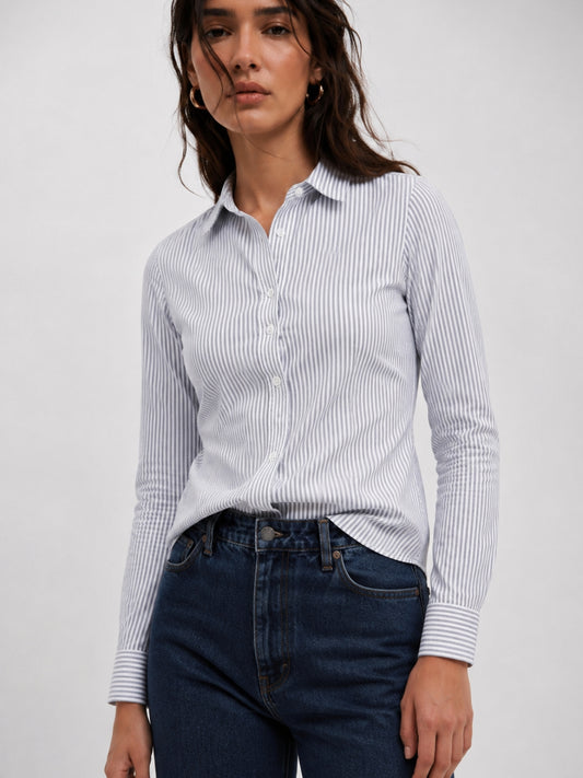 90s Ash Grey Fitted Stripe Shirt