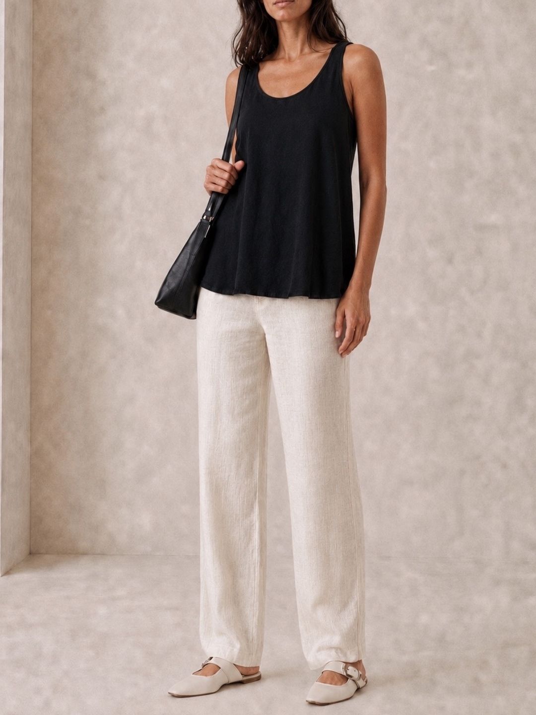 Ivory linen wide leg pant