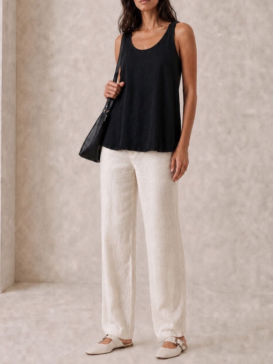 Ivory linen wide leg pant