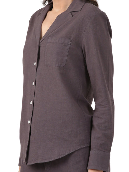 Linen Lapel Shirt - Charcoal Grey