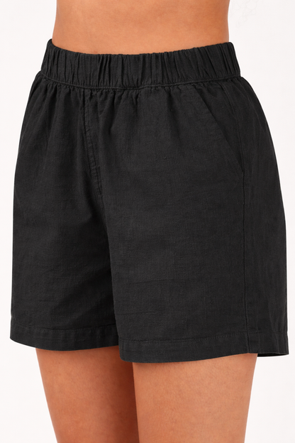 Black relaxed Linen Shorts