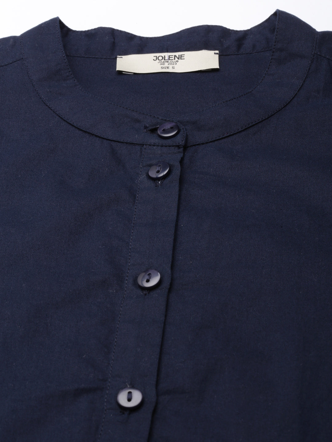 Navy Mandarin Collar Top