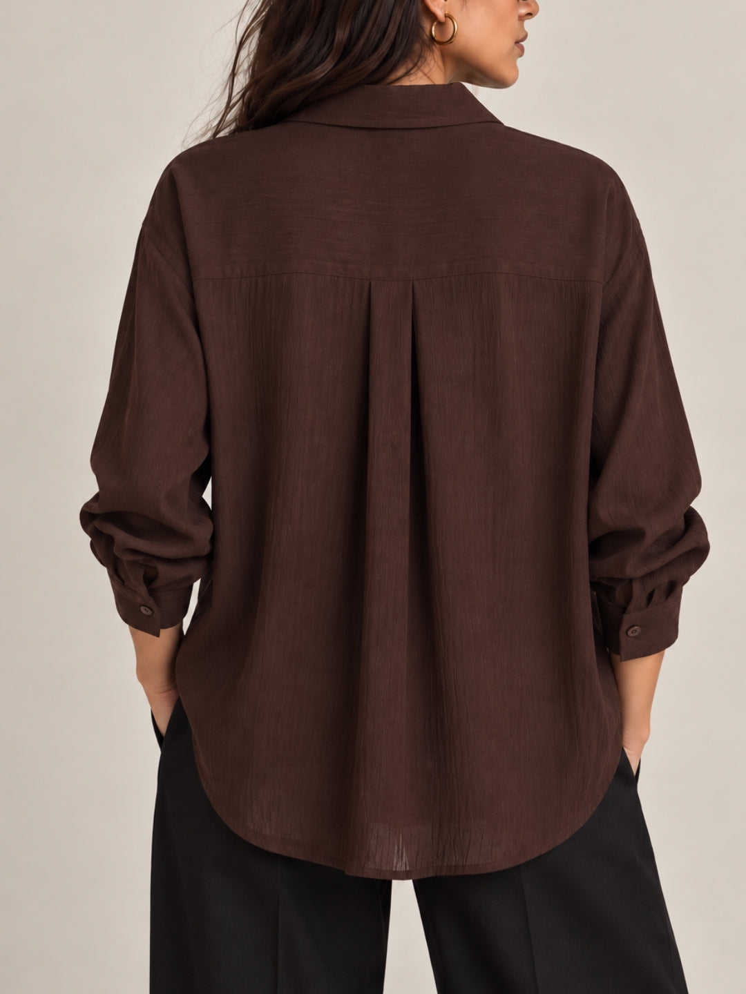 Viscose Crinkle Coffee Brown Shirt