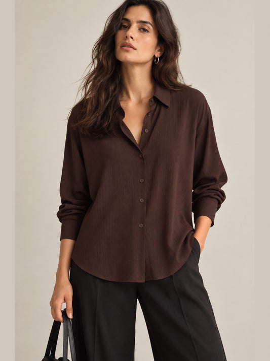 Viscose Crinkle Coffee Brown Shirt