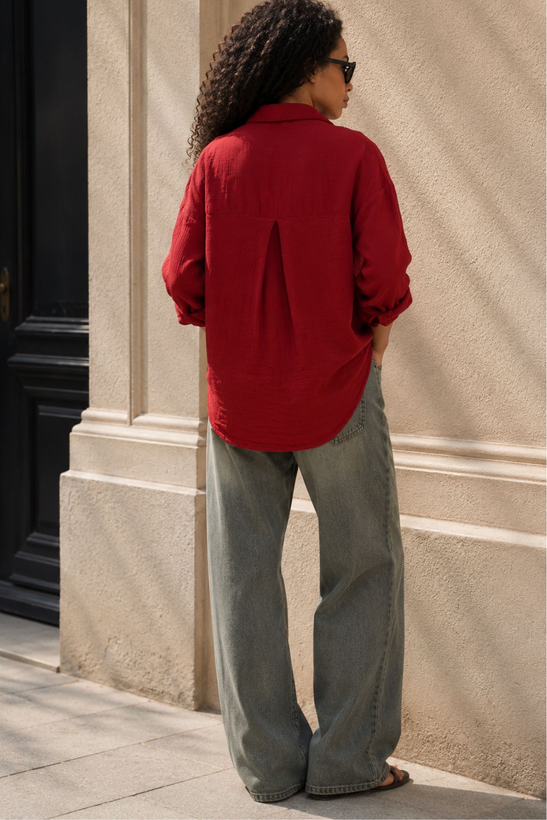 Deep Rust Cotton Double Cloth Crinkle Oversized Shirt