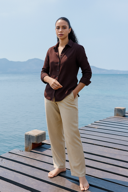 Linen Shirt Classic Fit - Chocolate Brown