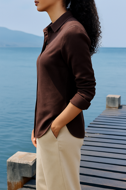 Linen Shirt Classic Fit - Chocolate Brown