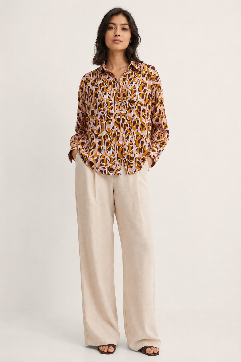 Oversized Cotton Dobby Shirt With Bold Abstract Loop Print