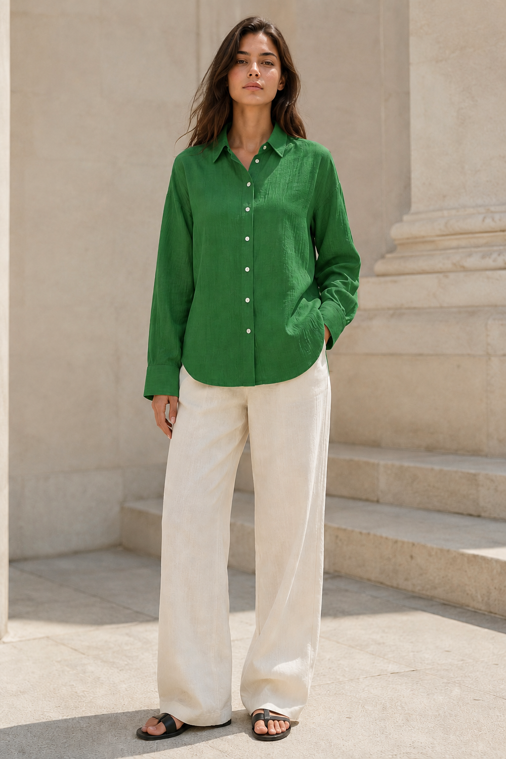 Emerald Green Double Cloth Relaxed Honest Shirt