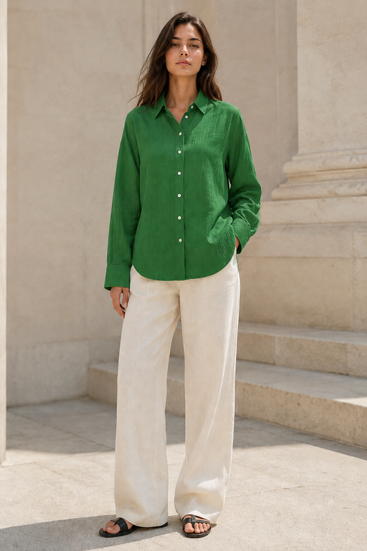 Emerald Green Double Cloth Relaxed Honest Shirt