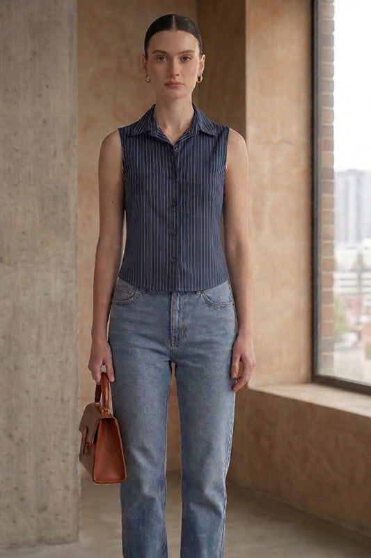 Black Stripe Sleeveless Shirt