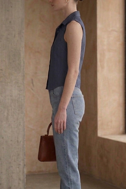 Black Stripe Sleeveless Shirt