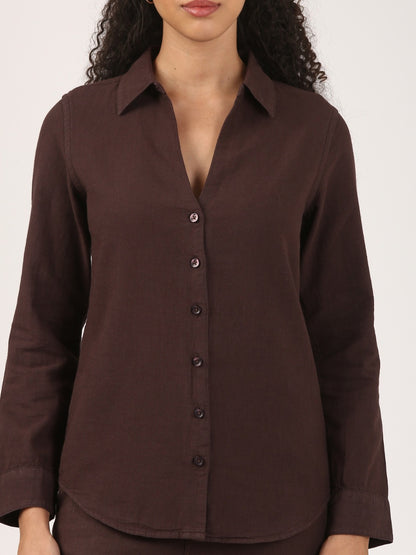 Linen Shirt Classic Fit - Chocolate Brown