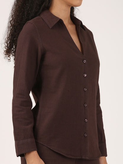 Linen Shirt Classic Fit - Chocolate Brown
