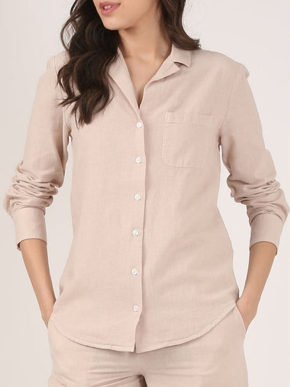 Linen Lapel Shirt - Dusty Pink
