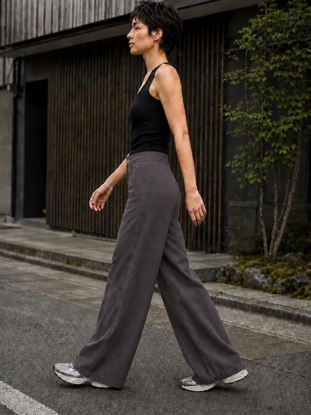 Linen Flare Pant - Charcoal Grey