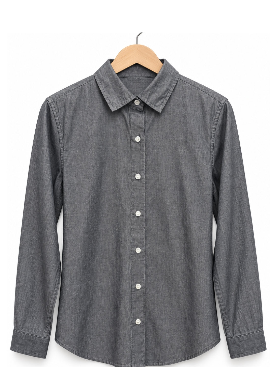Charcoal grey relaxed fit lightweight denim city shirt with point collar and curved hem – Jolene