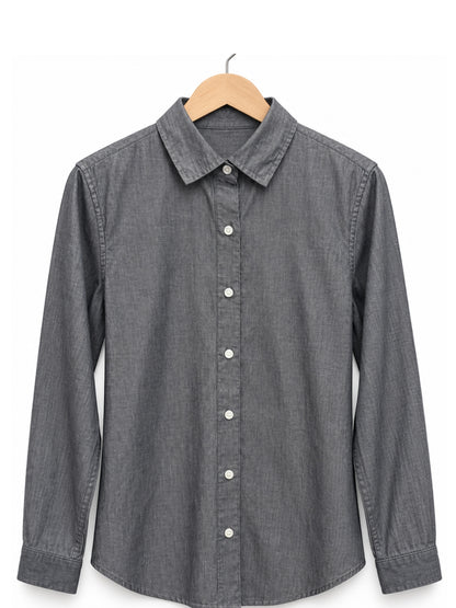 Charcoal grey relaxed fit lightweight denim city shirt with point collar and curved hem – Jolene